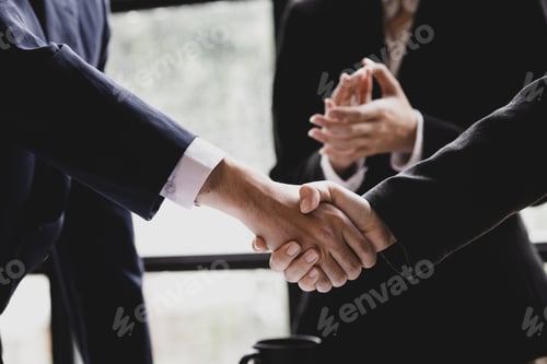 Preview: Close-up two business men holding hands, Two businessmen are agreeing on business together.
