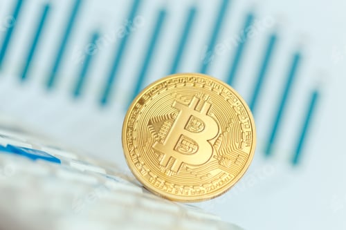 Preview: Golden bitcoin physical coin symbol on keyboard