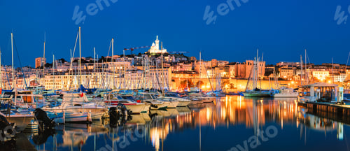 Preview: Marseille Old Port in the night. Marseille, France