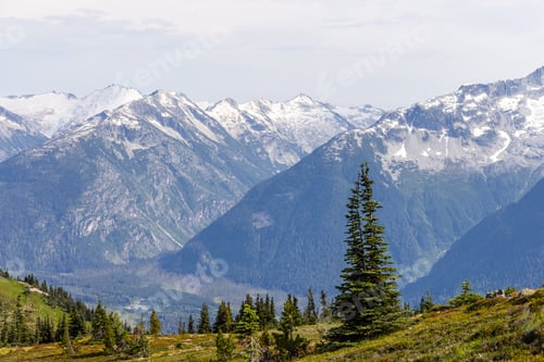 Preview: Majestic Mountain Range Landscape with Evergreen Trees in Whistler, BC, Canada