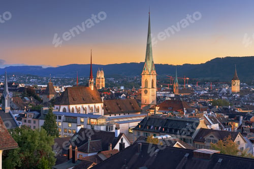 Preview: Zurich, Switzerland Cityscape at Twilight