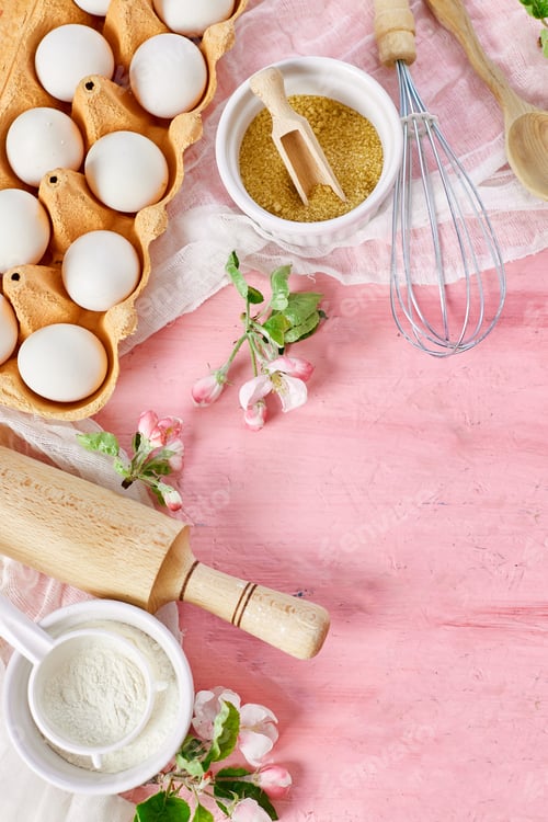 Preview: Bakery or cooking frame, ingredients, kitchen items for pastry