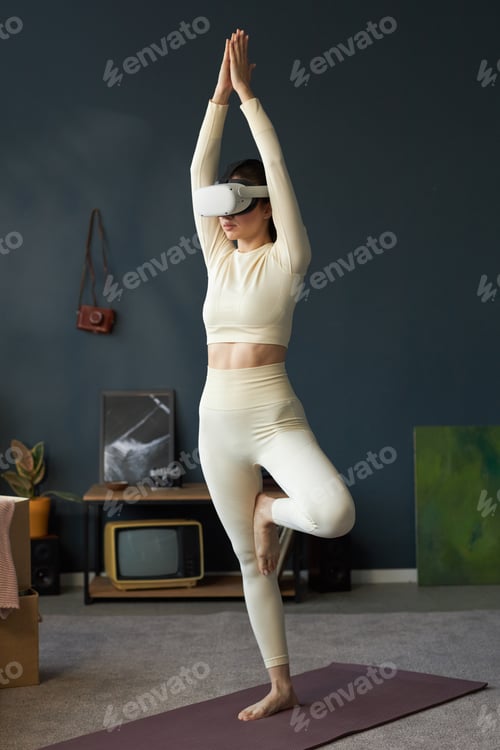 Preview: Practicing Yoga Wearing Virtual Reality Headset Indoors