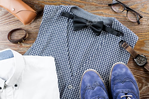 Preview: Men stylish casual clothing and accessories on wooden background