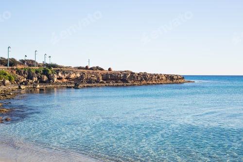 Preview: Rock cliffs and sea bay with azure water near Protaras, Cyprus island.