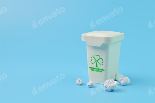 Preview: White plastic trash can isolated on a blue background
