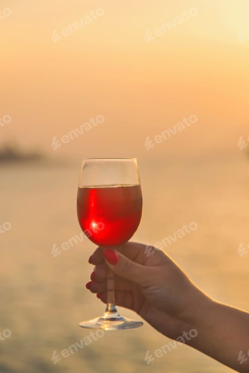 Preview: Drink wine by the sea. Selective focus.