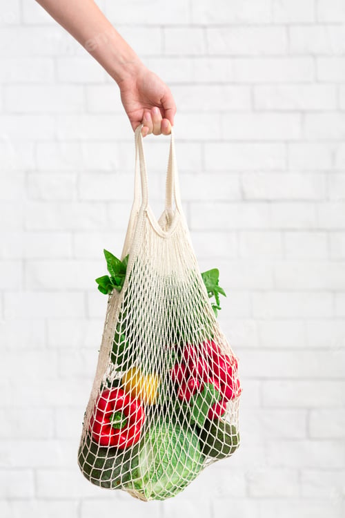 Preview: Eco cotton shopping bag with fresh and clean vegetables in woman hand