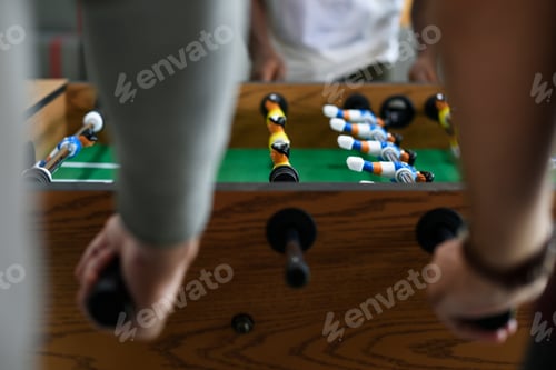 Preview: People Playing Enjoying Foosball Table Soccer Game Recreation Leisure