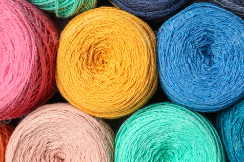Preview: Clews of knitting threads as background, top view. Sewing stuff