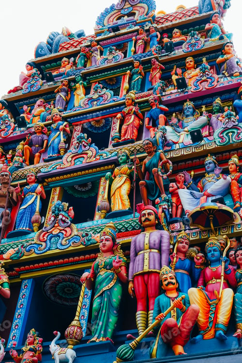 Preview: Vibrant Statues on Hindu Temple Gopuram Showcasing Indian Mythology