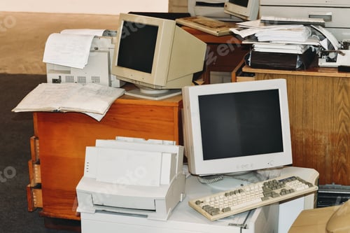 Preview: old and obsolete computers ready to recycling depot