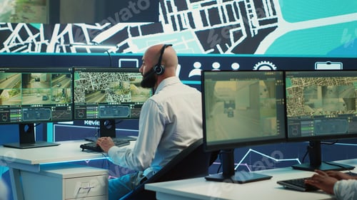 Preview: Diverse employees following the delivery track through city traffic