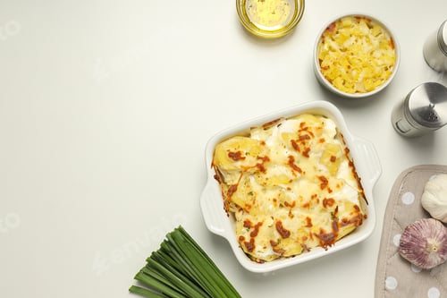 Preview: Concept of tasty and delicious homemade food - potato casserole