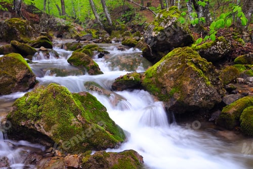Preview: Stones lie in water in mountain stream