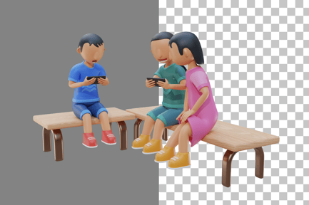 Preview: Little Kid and Friend Using Smartphone Together 3D Illustration