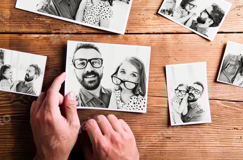Preview: Fathers day concept. Black-and-white pictures, studio shot.
