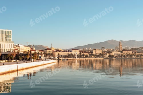 Preview: Beautiful view of the waterfront of Split city in the morning. Dalmatia, Croatia