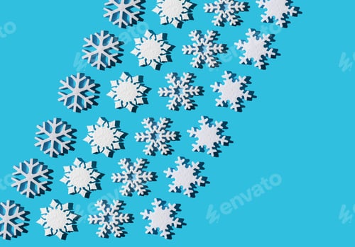 Preview: Christmas background. Snowflake pattern. White snowflakes on blue. Snow. Winter mood. Conceptual