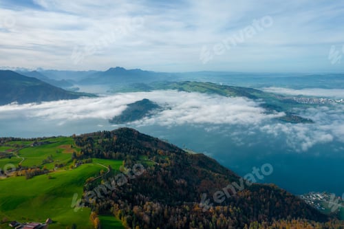 Preview: Aerial view from Zugerberg of the Lake of Zug and Zug, Switzerland