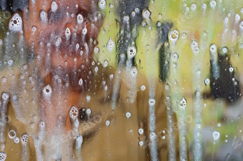 Preview: Background Wet- Raindrop Realistic. Water Splash Shower- Bad Weather. Window- Soap Foam. Rainwater