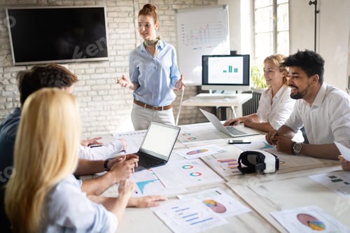Preview: Business, technology and people concept - creative team or designers working in office