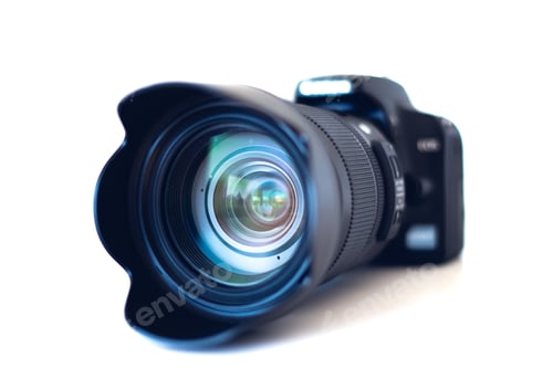 Preview: Closeup of camera lens isolated on a white background
