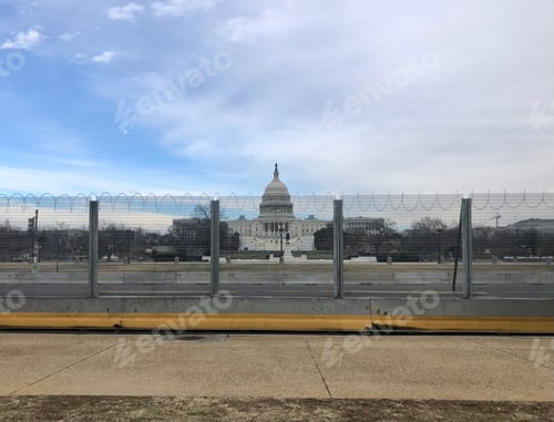 Preview: Razor wire security fence around US capitol building after insurrection from Trump supporters