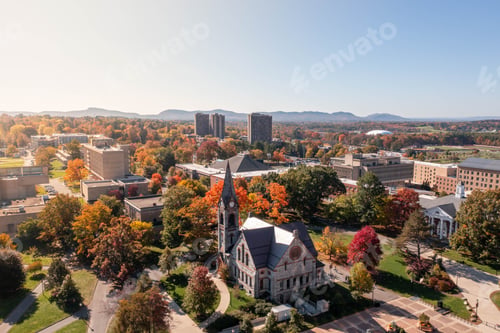 Preview: Aerial shot of the University of Massachusetts Amherst campus on a sunny autumn day