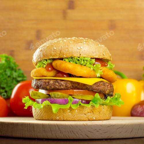 Preview: burgers on wooden background