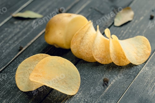 Preview: crispy chips and raw potato. creative photo