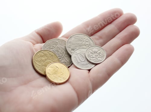 Preview: Handful of current Australian coins in each denomination: $1