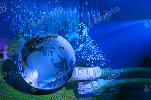 Preview: Technology Earth Globe Against Fiber Optic Background More In My Portfolio