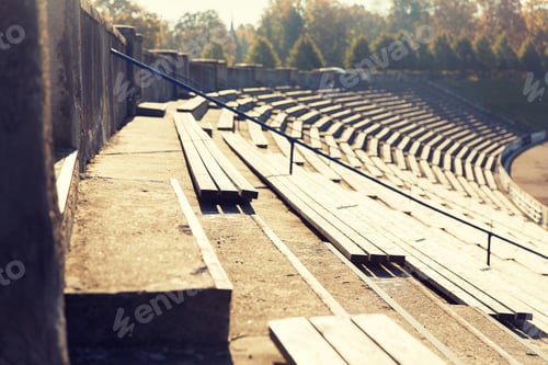 Preview: close up of bleachers with benches on stadium