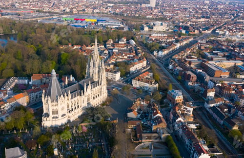 Preview: Brussels, Laeken, Belgium, April 8, 2020: aerial view of the Chu