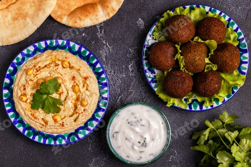 Preview: Classic falafel and hummus on the plates.