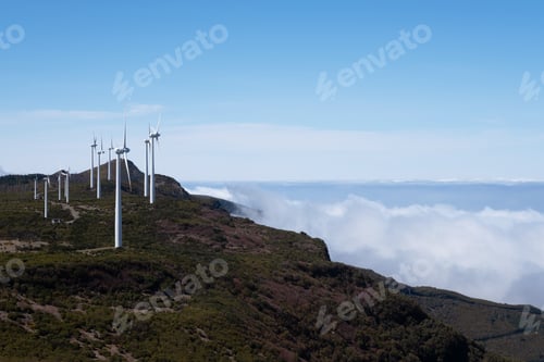 Preview: A wind farm with a series of windmills from Paul de Serra, Madeira during Springtime