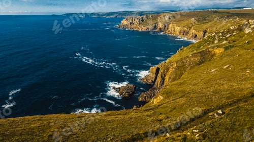 Preview: Waves crashing on the rocks of the coast Aerial view.