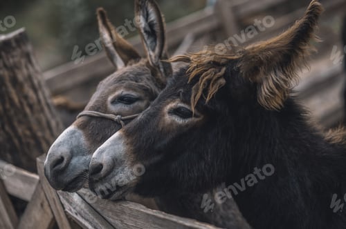 Preview: Cute donkeys at the cattle farm