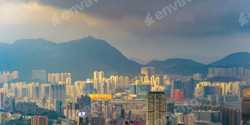 Preview: Hong Kong Downtown, China. Financial district in urban city in Asia. Skyscraper buildings.