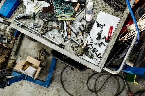 Preview: Large workbench with tools at station for vehicle technical servicing