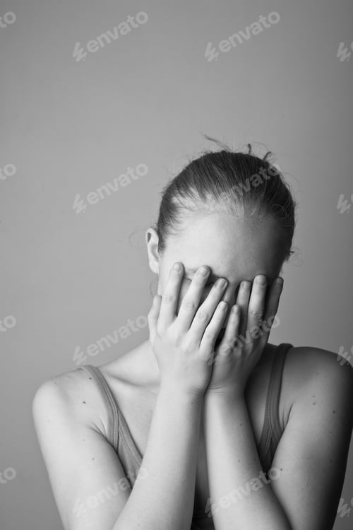 Preview: Portrait of very young depressed woman-girl(black and white)