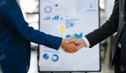 Preview: Business people shaking hands during a meeting. Two happy mature business men