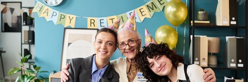 Preview: Portrait of Senior Caucasian Woman Celebrating Retirement with Young Adults