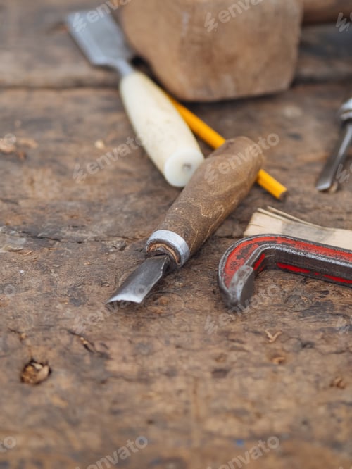 Preview: Collection of woodcarving instruments