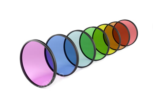 Preview: Set of seven slim photo filters of different color isolated on white background