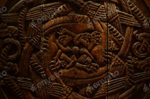 Preview: Ornate wall decoration featuring abstract carvings