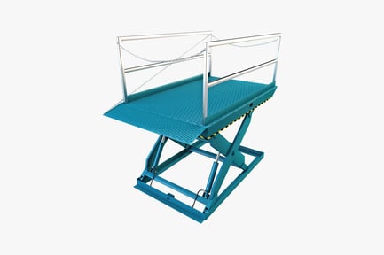Scissor lift table with safety railing and chains