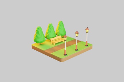 Preview: Low poly isometric park scene