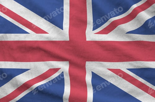 Preview: Great britain flag depicted on folded wavy fabric of old cloth